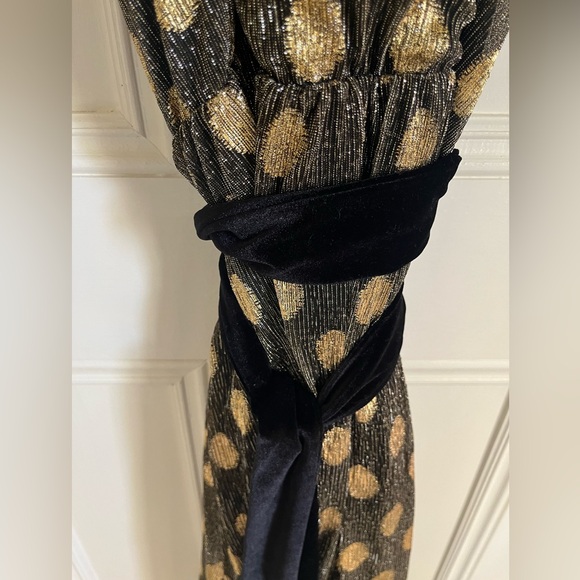 Anthropologie Sunday in Brooklyn Metallic Polka Dot Dress with Velvet Belt - Picture 8 of 10